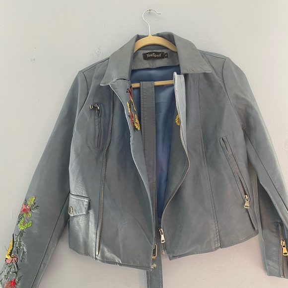 Light blue leather jacket - Picture 1 of 2